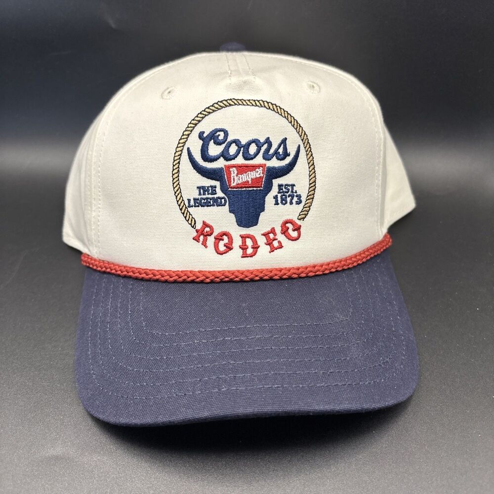 Coors Banquet Rodeo Cowboy Rope Trucker Snapback Hat Cap White Blue NWT